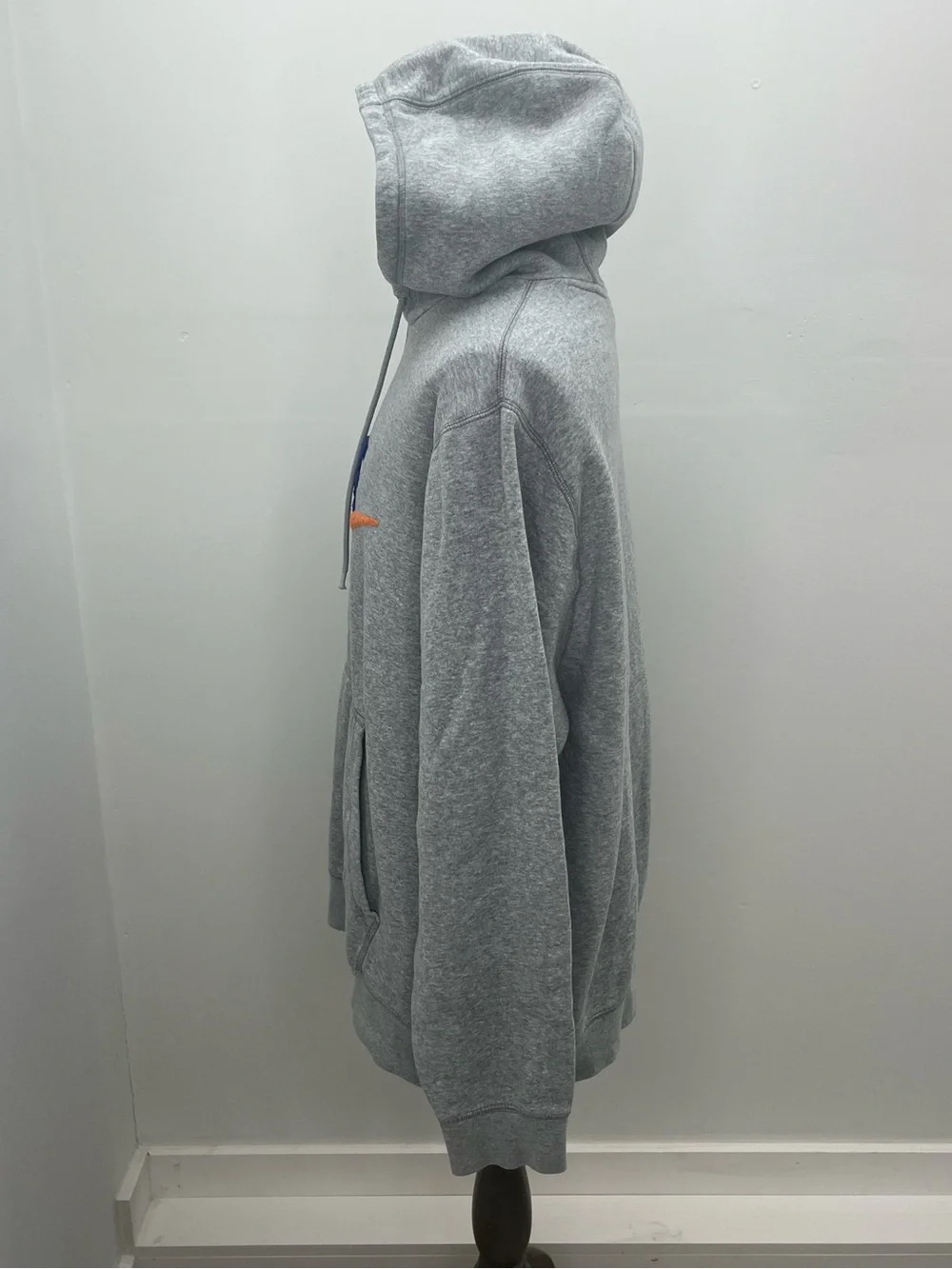 Nike Mens Gray Orange Blue Swoosh Chenille Embroidered Logo Pullover Hoodie  XL